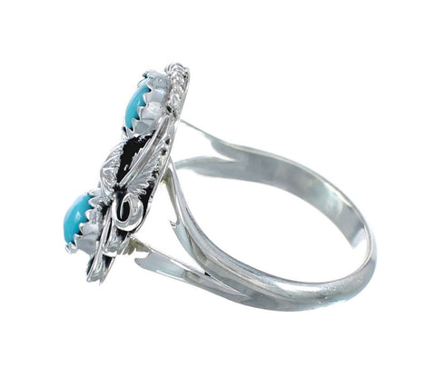 Sterling Silver Navajo Turquoise Leaf And Flower Ring Size 6 JX130571